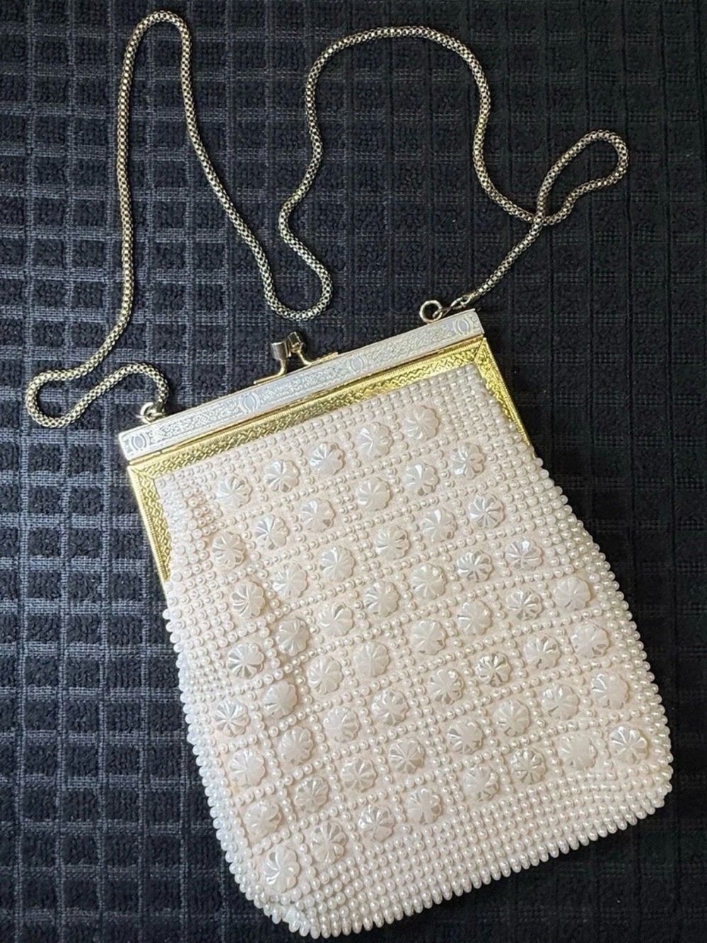 Vintage Evening Bag Ivory Raised Floral Daisies
Shimmery Purse 7x6 Ornate Frame - Picture 5 of 8